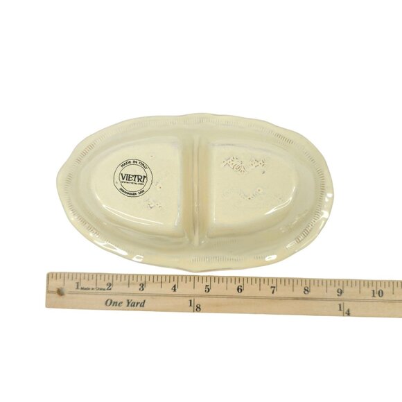 Vietri Bellezza Buttercream Divided Serving Bowl 8.75" Oval Dish Italy Embossed - Picture 7 of 14